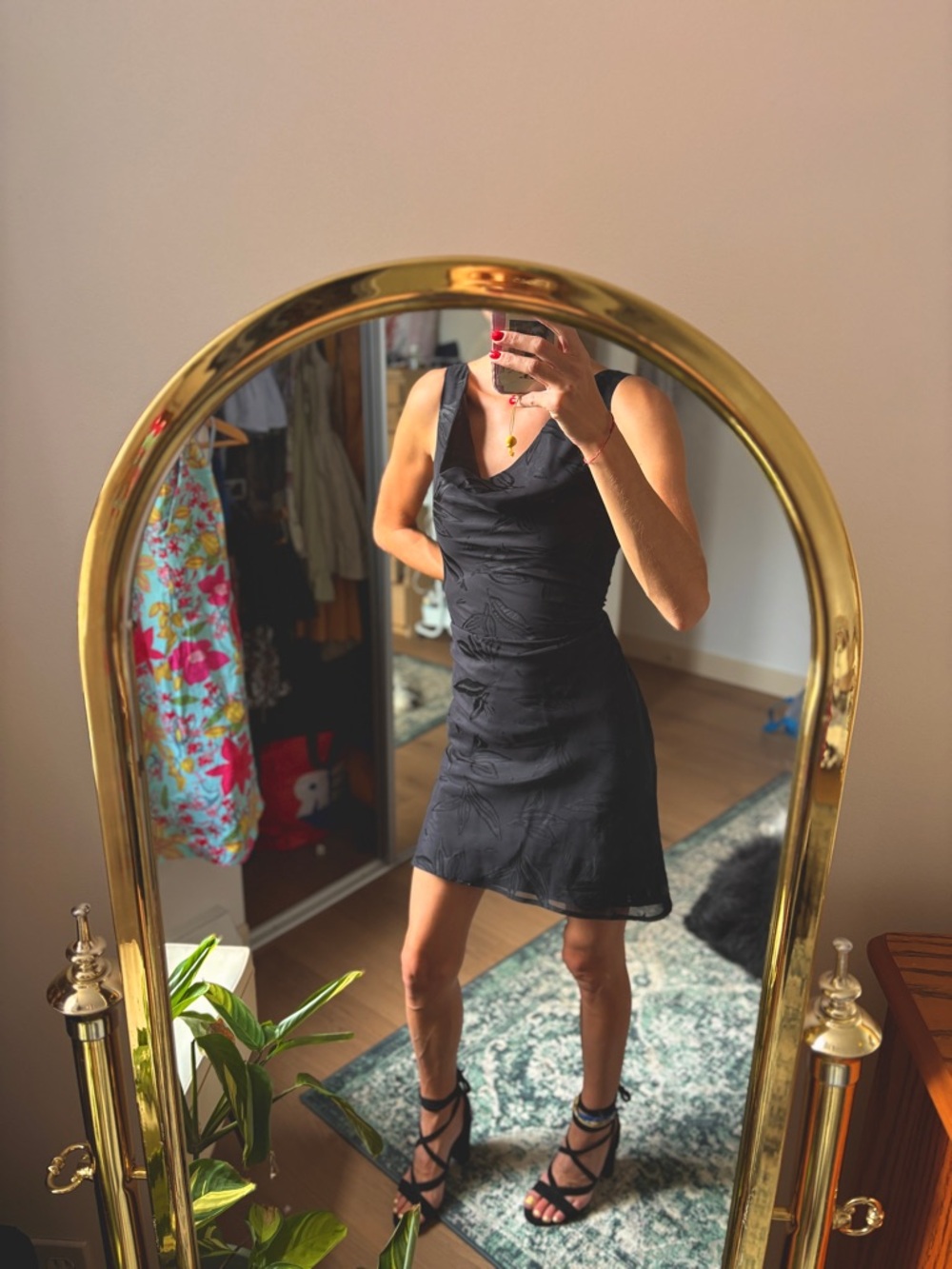 Black Sleeveless Mini Dress with Cowl Neck